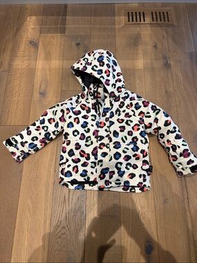 Burton White Hooded Jacket with Multicolor Leopard Spots